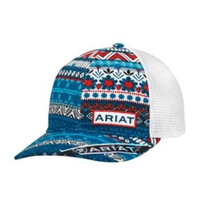 Ariat‎ Red White & Blue Aztec Southwestern Mesh Back Trucker Snapback Hat OSFM